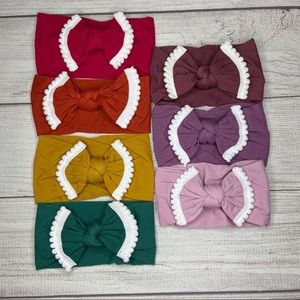 5 for $25 White Pom Pom Trimmed Baby Headband